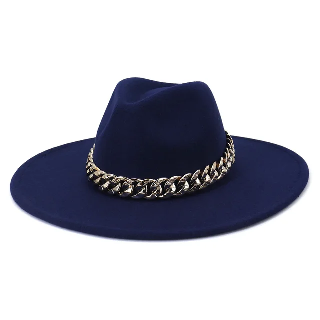 The United States New Autumn And Winter Big Brim Peach Heart Top Fashion Woolen Hat Navy Blue - Shop at LoveMi