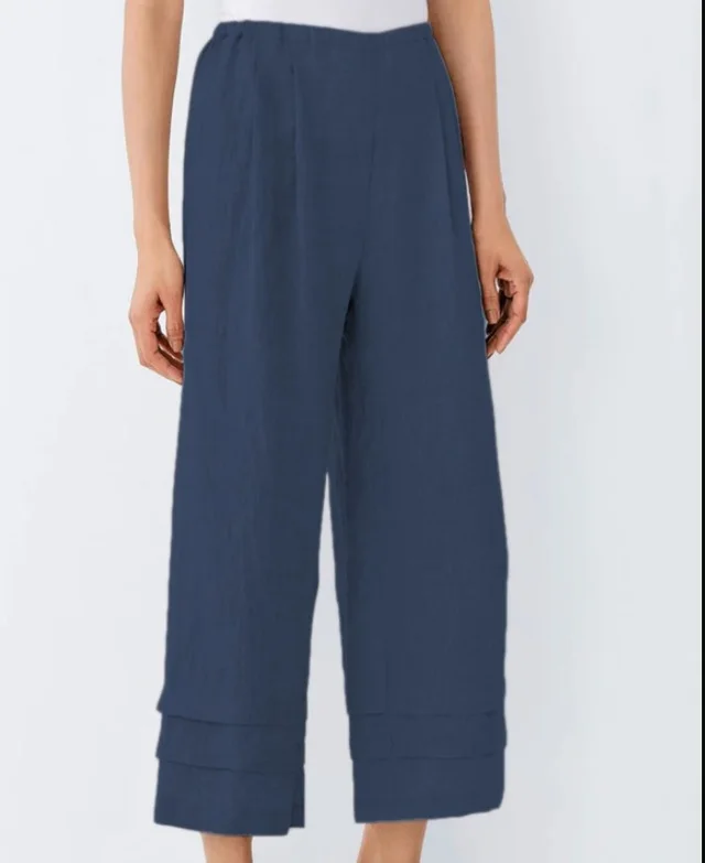 Summer Trousers Wide leg Casual Pants Beach Solid Color Straight Leg Pants Dark Blue - Shop at LoveMi
