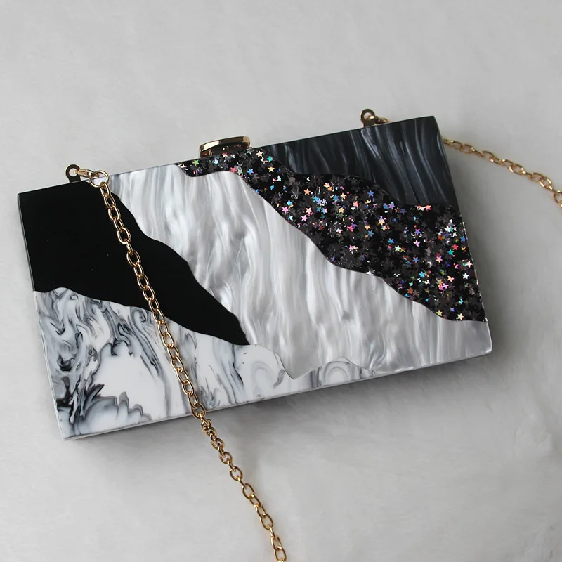 Fashion Dinner Wedding Bag Black And White Sequin Clutch White - Shop at LoveMi