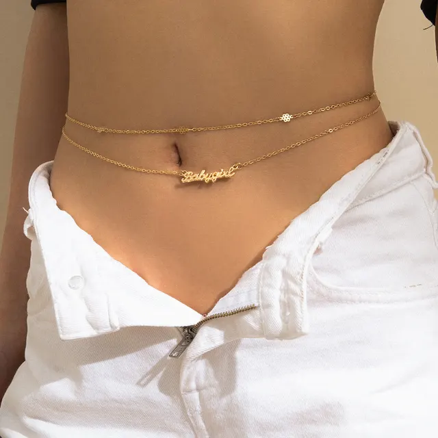 Sexy Fashion Metal Letter Pendant Belly Chains Waist Chain For Women Simple Fine Chain Body Chain Dating Charm Jewelry Gold - Shop at LoveMi