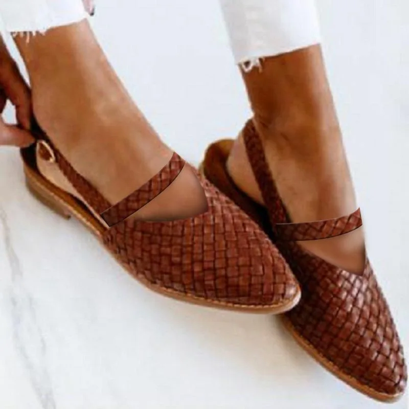 Summer New Style Sandals Flat Shoes Pointed Toe Woven Women's Shoes Brown - Shop at LoveMi