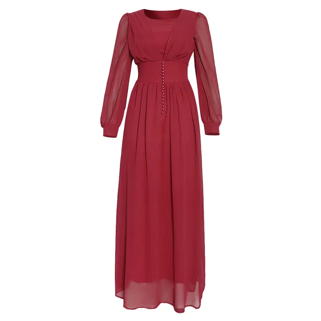 Muslim Women's Clothing Long Sleeve Chiffon Dress Red - Shop at LoveMi