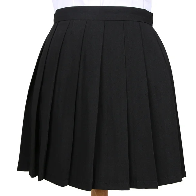 Japanese Pleated Skirt Macaron Solid Color Skirt Black - Shop at LoveMi