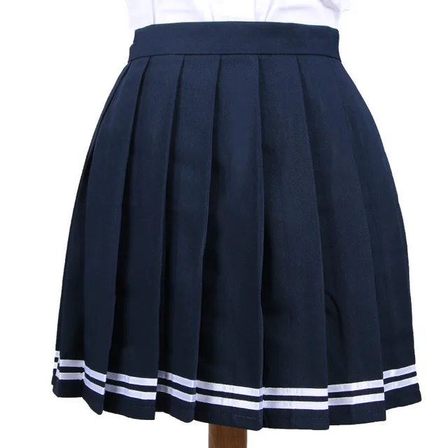 Japanese Pleated Skirt Macaron Solid Color Skirt Blue White - Shop at LoveMi