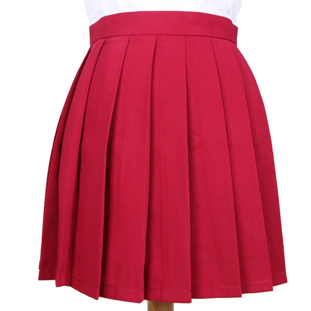 Japanese Pleated Skirt Macaron Solid Color Skirt Red - Shop at LoveMi