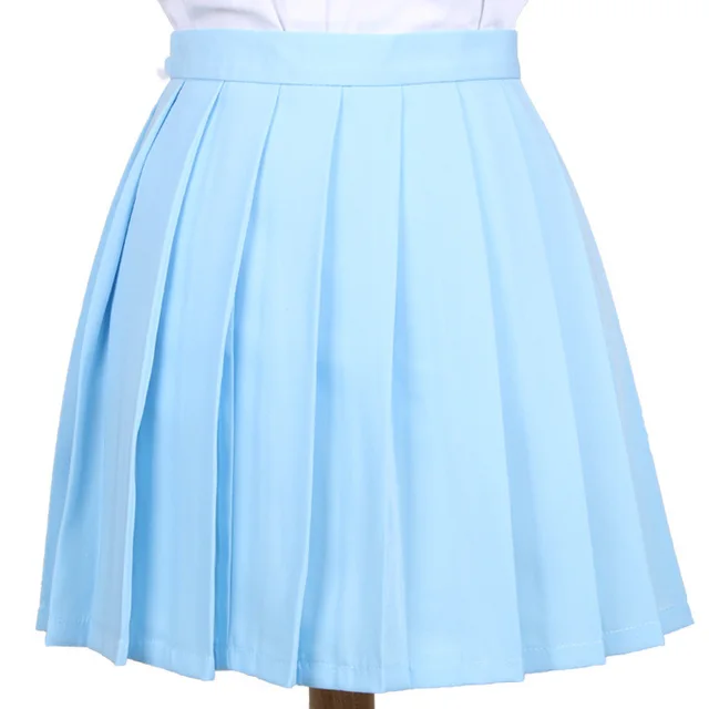 Japanese Pleated Skirt Macaron Solid Color Skirt Water Blue - Shop at LoveMi