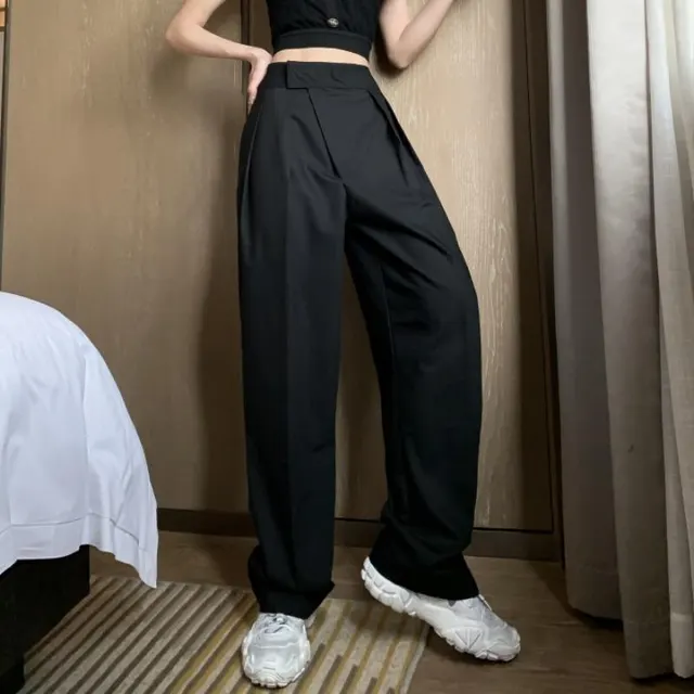 The New Velcro Slimming Suit Wide leg Pants Straight Casual Drape Mopping Trousers Women Black - Shop at LoveMi