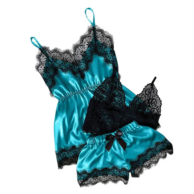 Sexy Nightdress Lace Suspender Shorts Pajamas Set Green - Shop at LoveMi