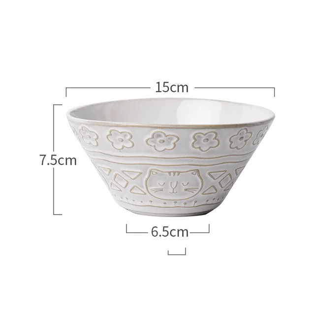 Retro White Glaze Cartoon Embossed Cat Ceramic Bowl - Shop at LoveMi