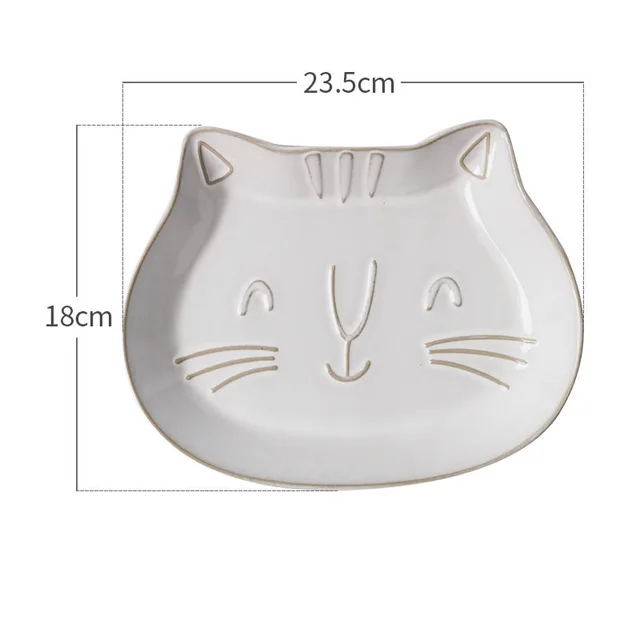 Retro White Glaze Cartoon Embossed Cat Ceramic Bowl F - Shop at LoveMi