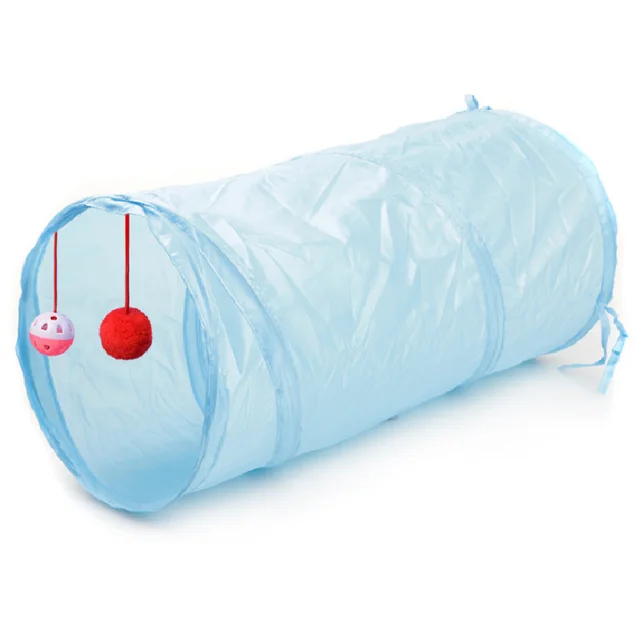 Pet Puzzle Cat Toy Collapsible Cat Tunnel Ringing Paper Cat Passage Sky Blue - Shop at LoveMi