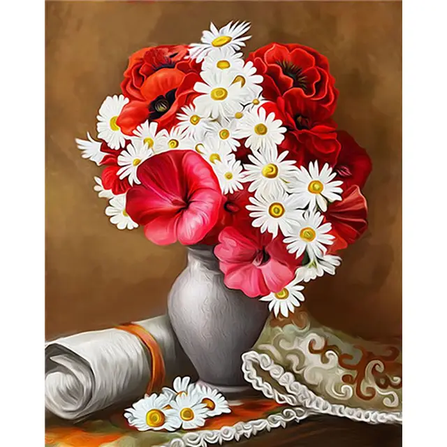 Adult Digital Oil Painting Of Flowers And Butterflies In Vases A10A - Shop at LoveMi