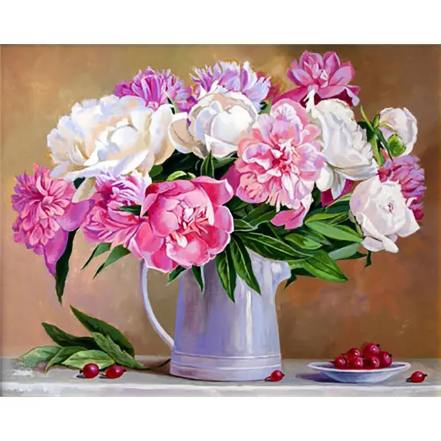 Adult Digital Oil Painting Of Flowers And Butterflies In Vases A11A - Shop at LoveMi