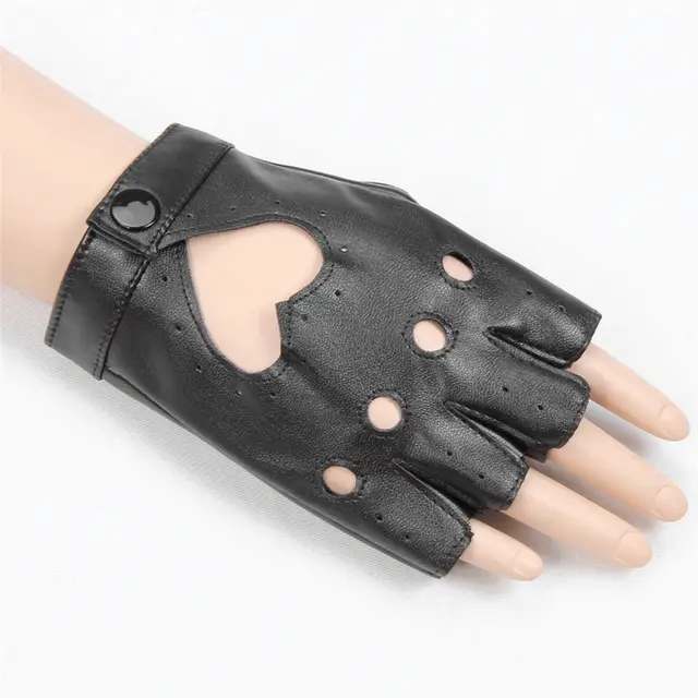 Half Finger Gloves Ladies Dance Performance Thin Fitness Yoga Cute Peach Heart Fingerless Leather Gloves Black - Shop at LoveMi