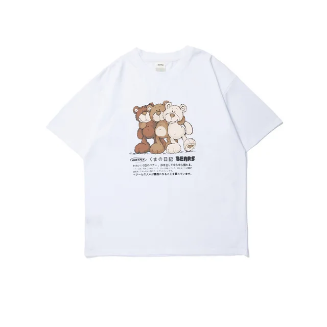 Student Bear Print Short sleeved Cotton White - Shop at LoveMi