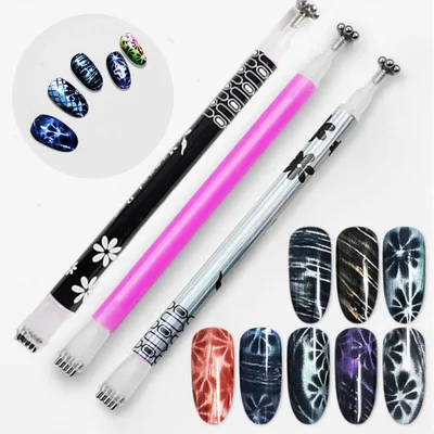 Double head magnetic pen plum blossom printing flower magnetic pen nail art Silvery - Shop at LoveMi