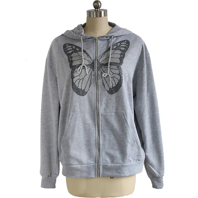 Printed long sleeved hooded sweatshirt Grey - Shop at LoveMi