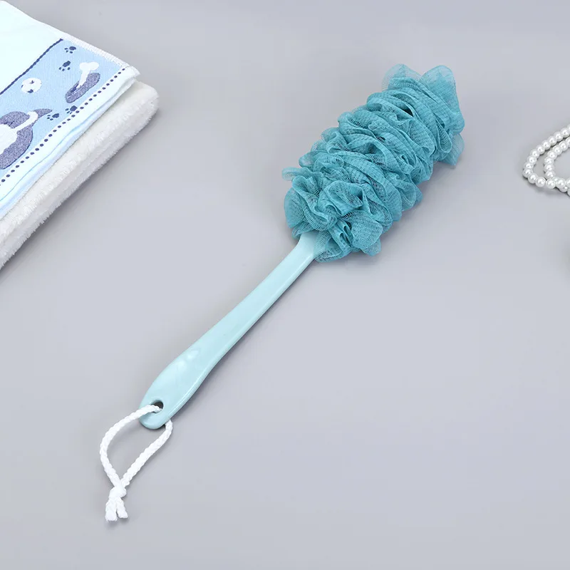 Fashion New Long Handle Hanging Soft Mesh Back Body Bath Shower Scrubber Brush Sponge For Bathroom Shower Brush - Blue