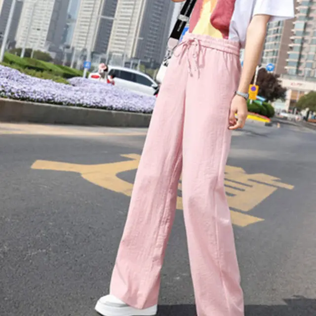 Wide Leg Pants Summer Pants Casual Straight Leg Trousers Pink - Shop at LoveMi
