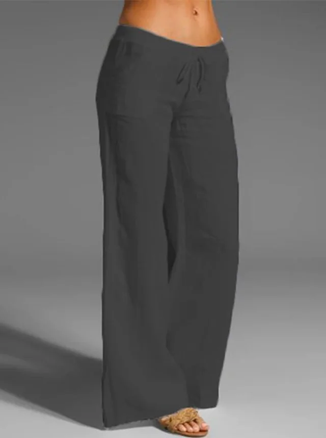 Explosion Style Women's High waist Wide leg Trousers Big Feet Flared Pocket Cotton And Linen Casual Pants Black - Shop at LoveMi