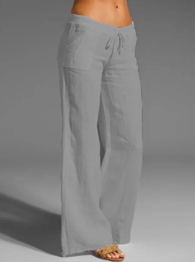 Explosion Style Women's High waist Wide leg Trousers Big Feet Flared Pocket Cotton And Linen Casual Pants Gray - Shop at LoveMi