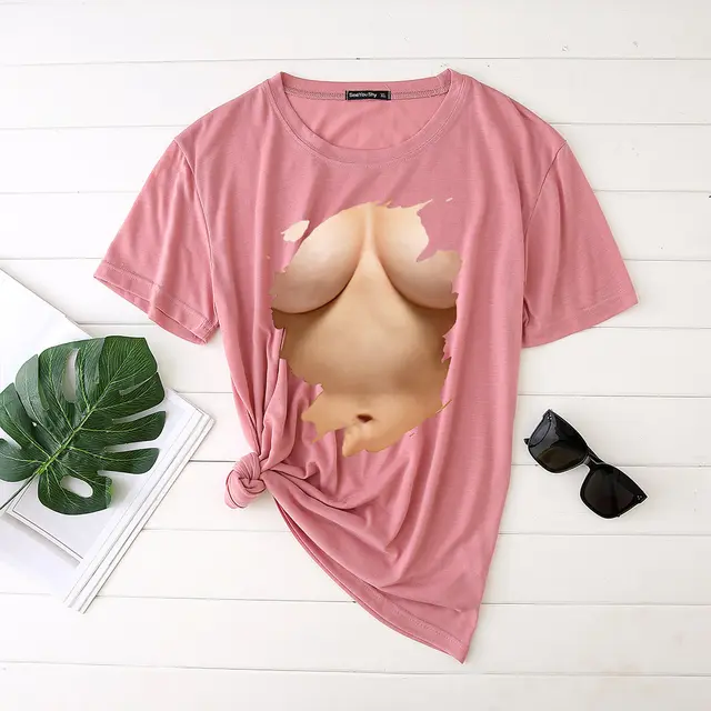 European And American Bold And Funny Short sleeved Ladies T shirt Peel Powder - Shop at LoveMi