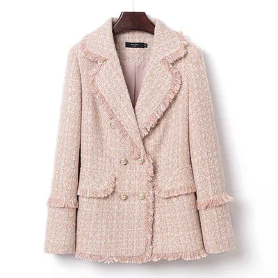 Tweed Suit Female Light Mature Retro Short Lapel Top, Lady's Small Fragrance Jacket Pink - Shop at LoveMi