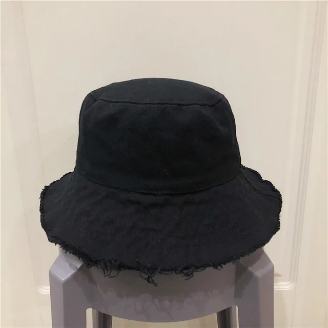 Raw Edge Denim Fisherman Hat Solid Color Japanese Retro Vintage All Match Black - Shop at LoveMi