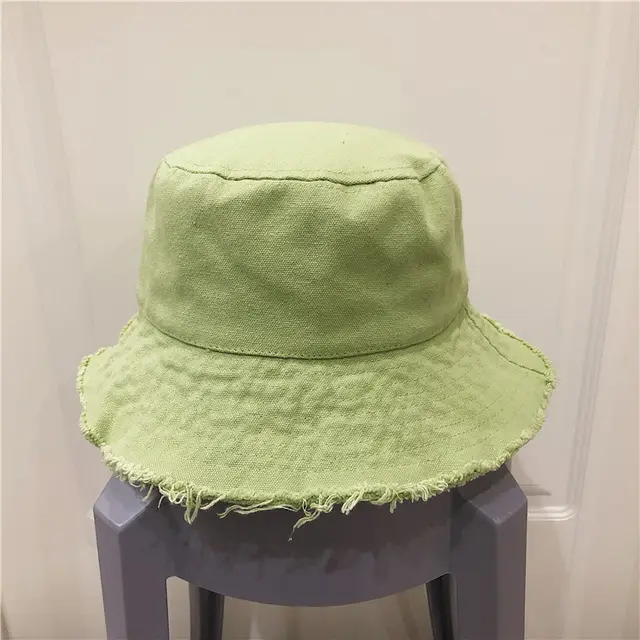 Raw Edge Denim Fisherman Hat Solid Color Japanese Retro Vintage All Match Green - Shop at LoveMi