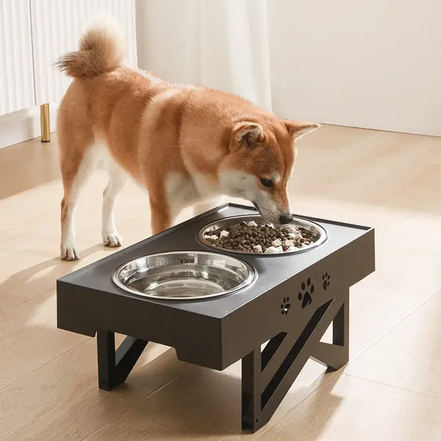 Adjustable Height And Large Capacity Stainless Steel Dog Food Bowl Black - Shop at LoveMi