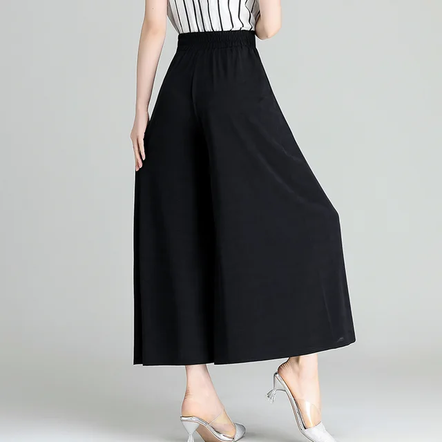 Thin Wide Leg Pants Ankle Length Culottes Black - Shop at LoveMi