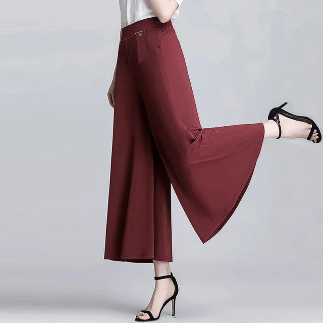 Thin Wide Leg Pants Ankle Length Culottes Red - Shop at LoveMi