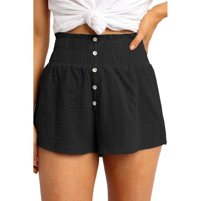 Solid Color High rise Buttoned Straight leg Pants Black - Shop at LoveMi