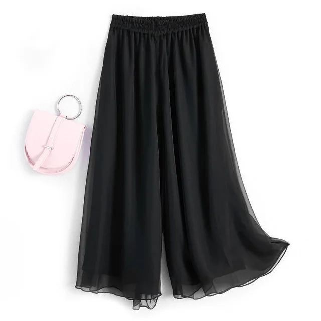 Spring, Autumn And Summer White Chiffon Wide Leg Pants Black - Shop at LoveMi