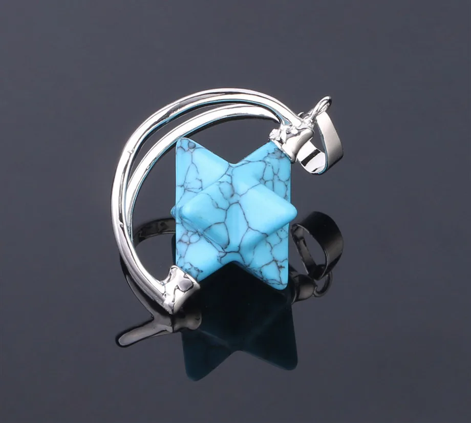 Merkaba Six Pointed Star Pendant - Blue Pine - View 1
