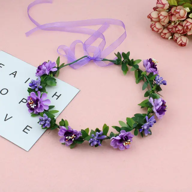 Mori Girl Wreath Headdress Handmade Bandage Hair Accessories Purple - Shop at LoveMi