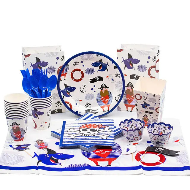 Disposable Pirate Party Decorations Disposable Paper Plates, Tablecloths, Paper Bags, Cake Inserts - Shop at LoveMi