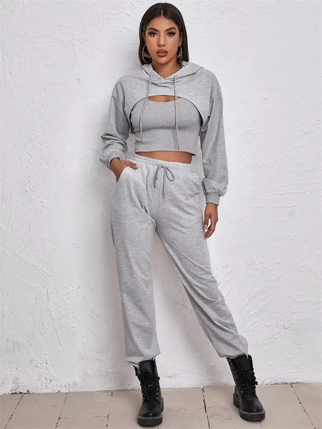 European And American Sports Hooded Sweater Three piece Street Sports Gray - Shop at LoveMi