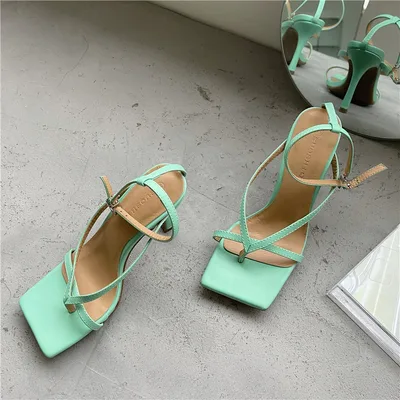 Square Toe Flip flop Sandals With Stiletto Heel Green - Shop at LoveMi