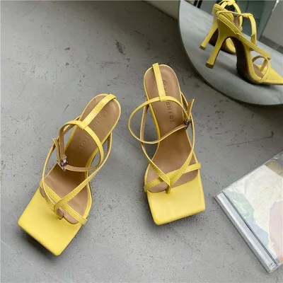Square Toe Flip flop Sandals With Stiletto Heel Yellow - Shop at LoveMi