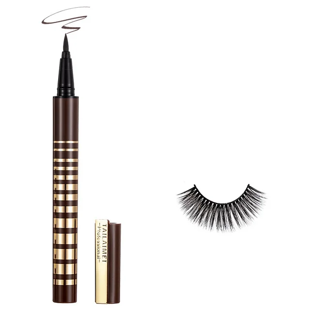 Three color Eyeliner With Viscous Liquid And False Eyelashes, Anti sweat And Not Easy To Smudge Viscous Eyeliner Brown - Shop at LoveMi