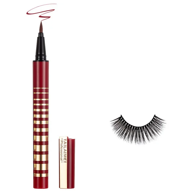 Three color Eyeliner With Viscous Liquid And False Eyelashes, Anti sweat And Not Easy To Smudge Viscous Eyeliner Deep Rose - Shop at LoveMi