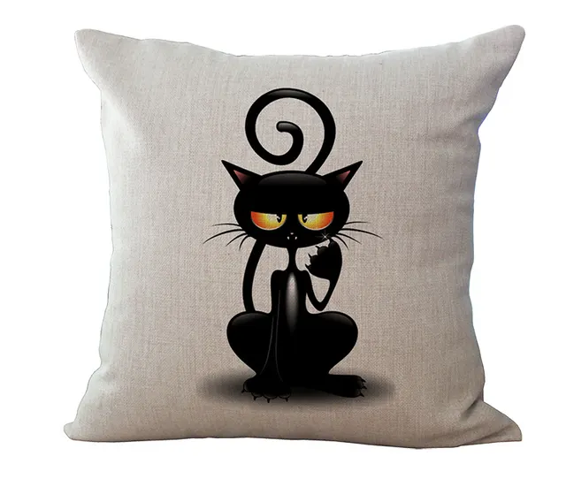 Black And White Cat Printed Cotton And Linen Sofa Pillowcase - Shop at LoveMi