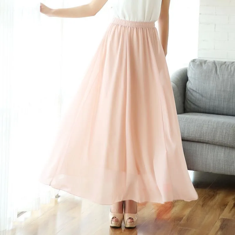 Half Length Skirt Spring High Waist Plus Size Chiffon Skirt Sand Color 90Cm - Shop at LoveMi