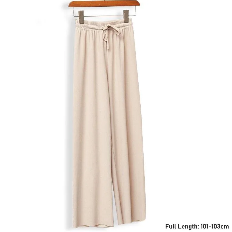 Ice Silk Wide-leg Slimming Casual Pants Women - Apricot