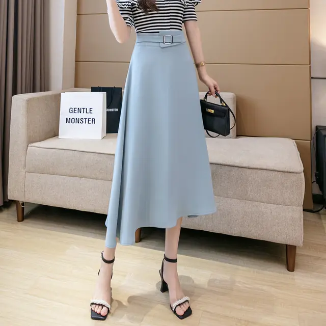 High Waist Skirt Women Drape Mid length Large Skirt Umbrella Skirt Blue - Shop at LoveMi