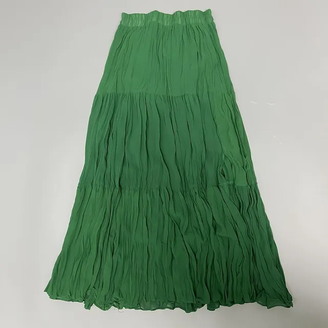 Chiffon Skirt, Pleated Skirt, High Waist, A-line Skirt - Green