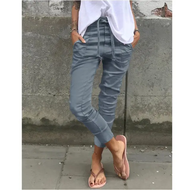 Casual Elastic Waist Micro Stretch Pocket Trousers Dark Grey - Shop at LoveMi