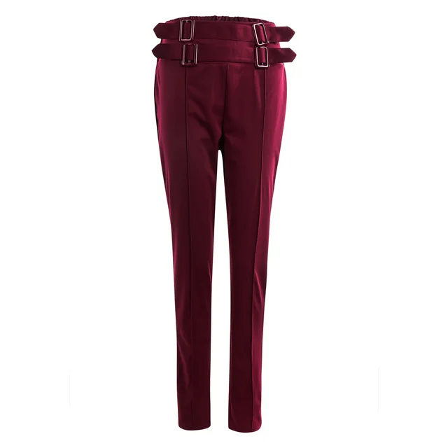 New High waisted Skinny Trousers With Belt Decoration Wine Red - Shop at LoveMi