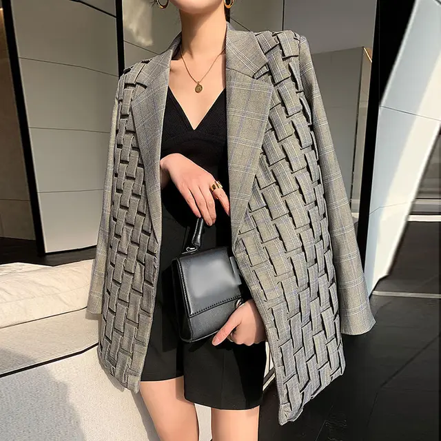 Women's Retro Plaid Suit Jacket Photo Color - Shop at LoveMi